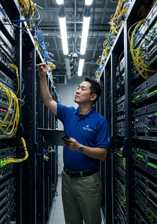 network engineer checking servers